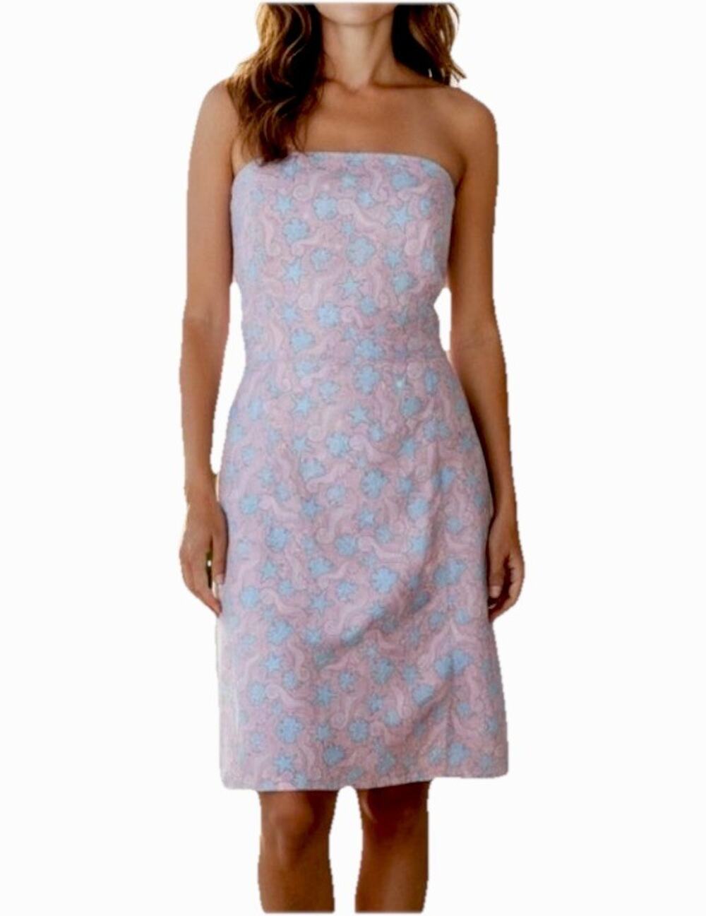 Vineyard Vines Pink Seahorse Starfish Print Strapless Corset Dress Size 8